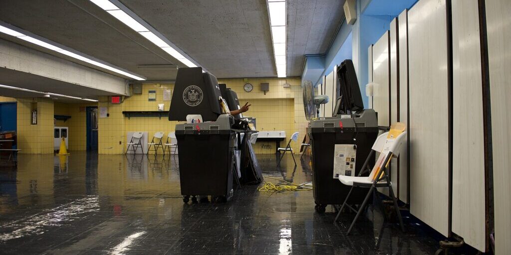 Voting scanning machines inside a polling place at PS 28