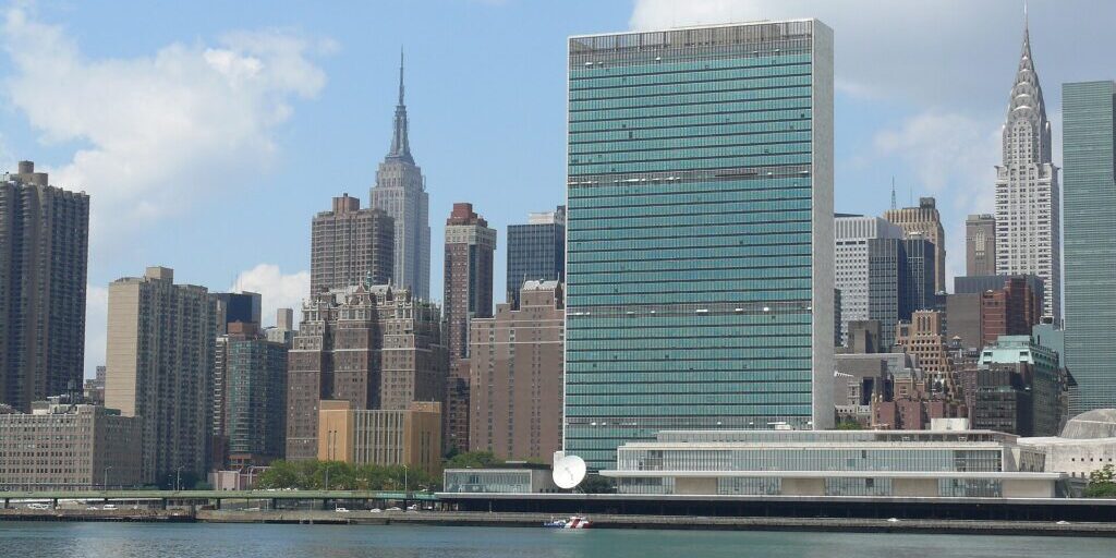 United Nations Headquarters building in Manhattan, viewed from the East River